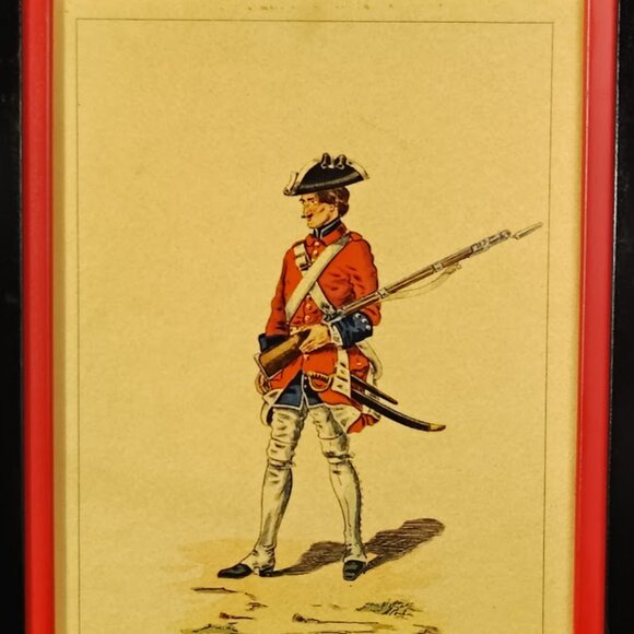 Pair of Framed French Military Prints 18th Century Uniforms 15"x12" Black & Red - Picture 2 of 6